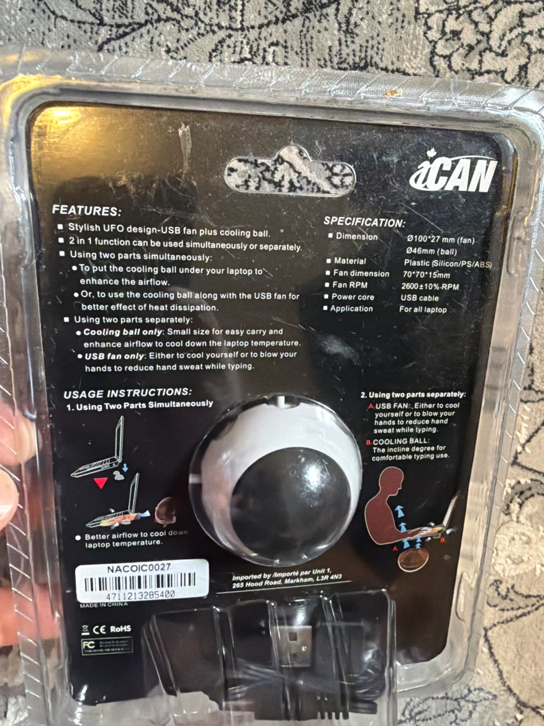 iCAN Fancy UFO Cool Laptop Cooling Ball with USB Fan - photo 2