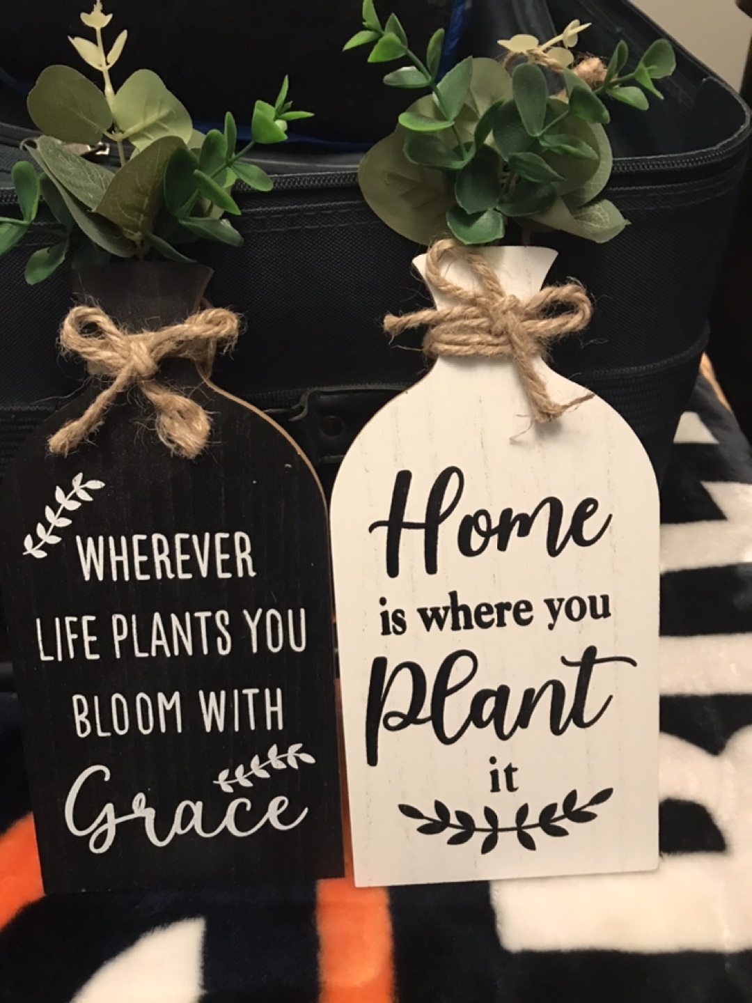Set of 2 Decorative Wood Signs with Greenery