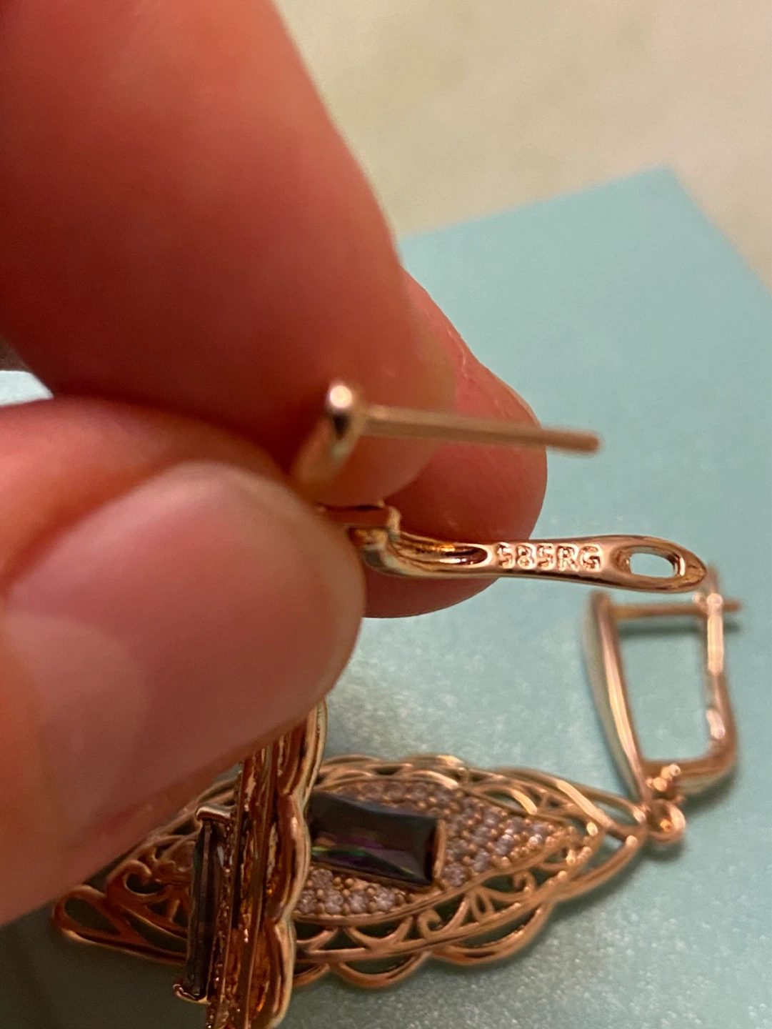 Rose Gold Tone Earrings with Gemstones and CZ - photo 3