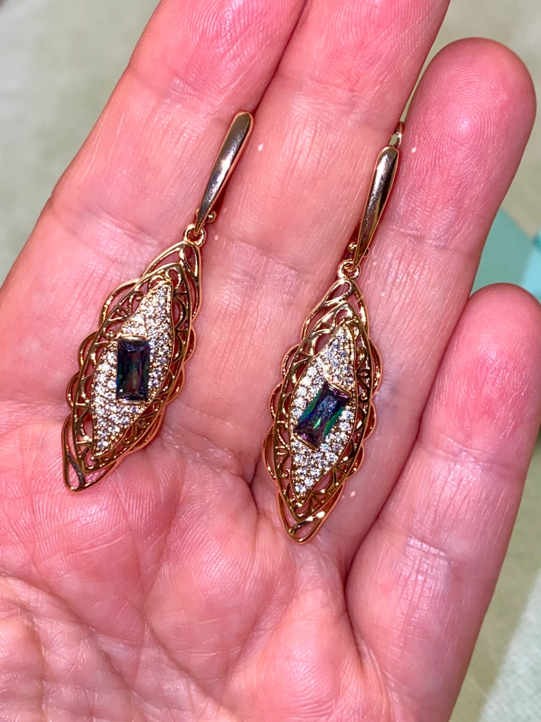 Rose Gold Tone Earrings with Gemstones and CZ