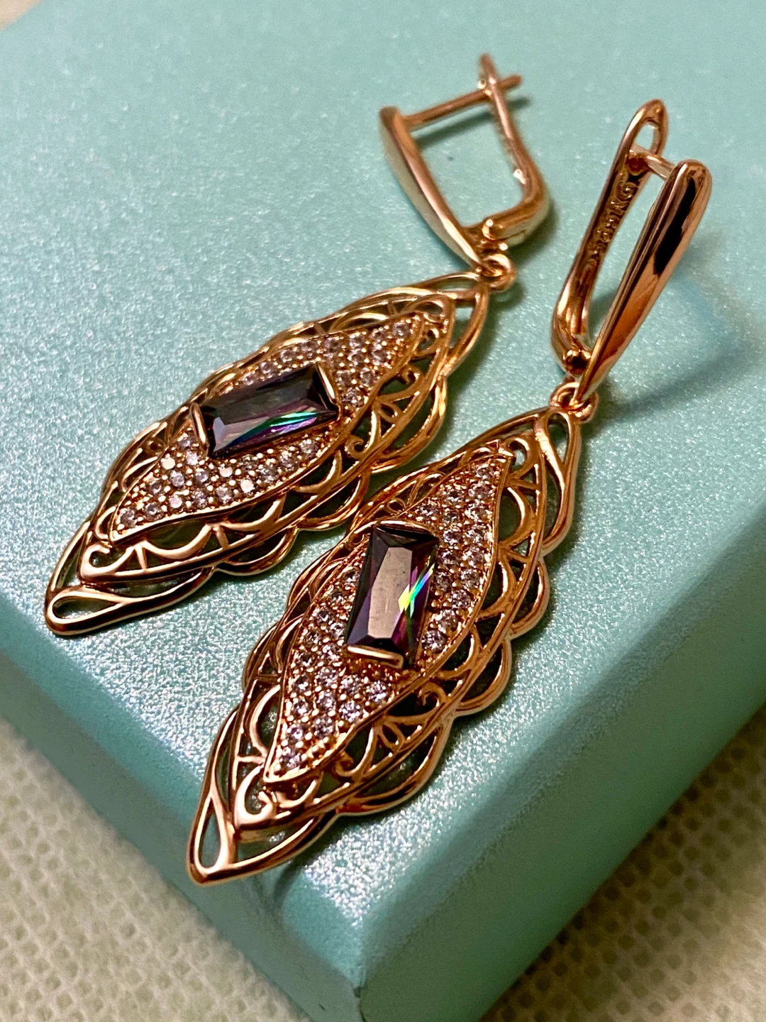 Rose Gold Tone Earrings with Gemstones and CZ - photo 2