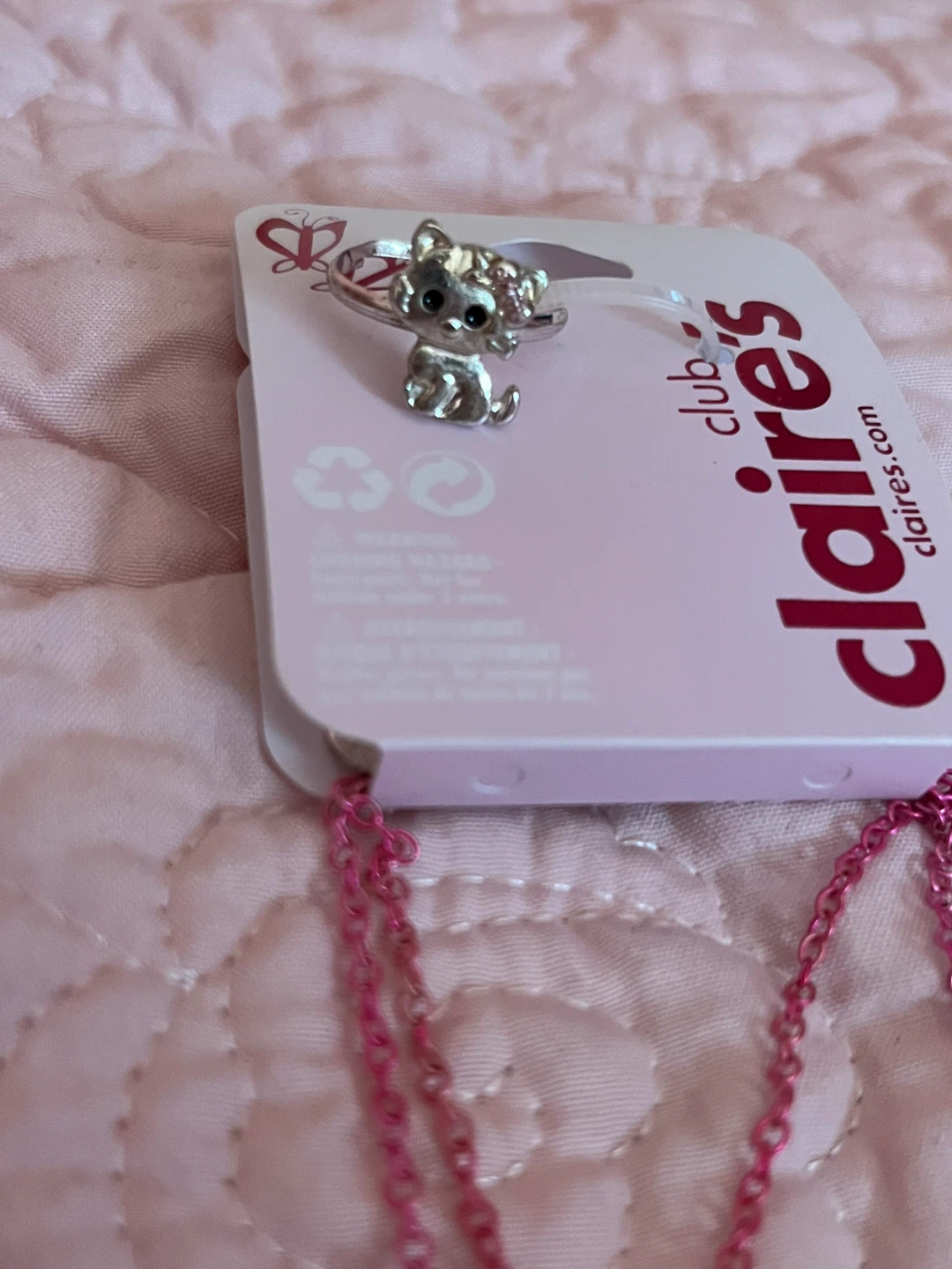 Claire's Silver Cat Charm Necklace and Ring Set