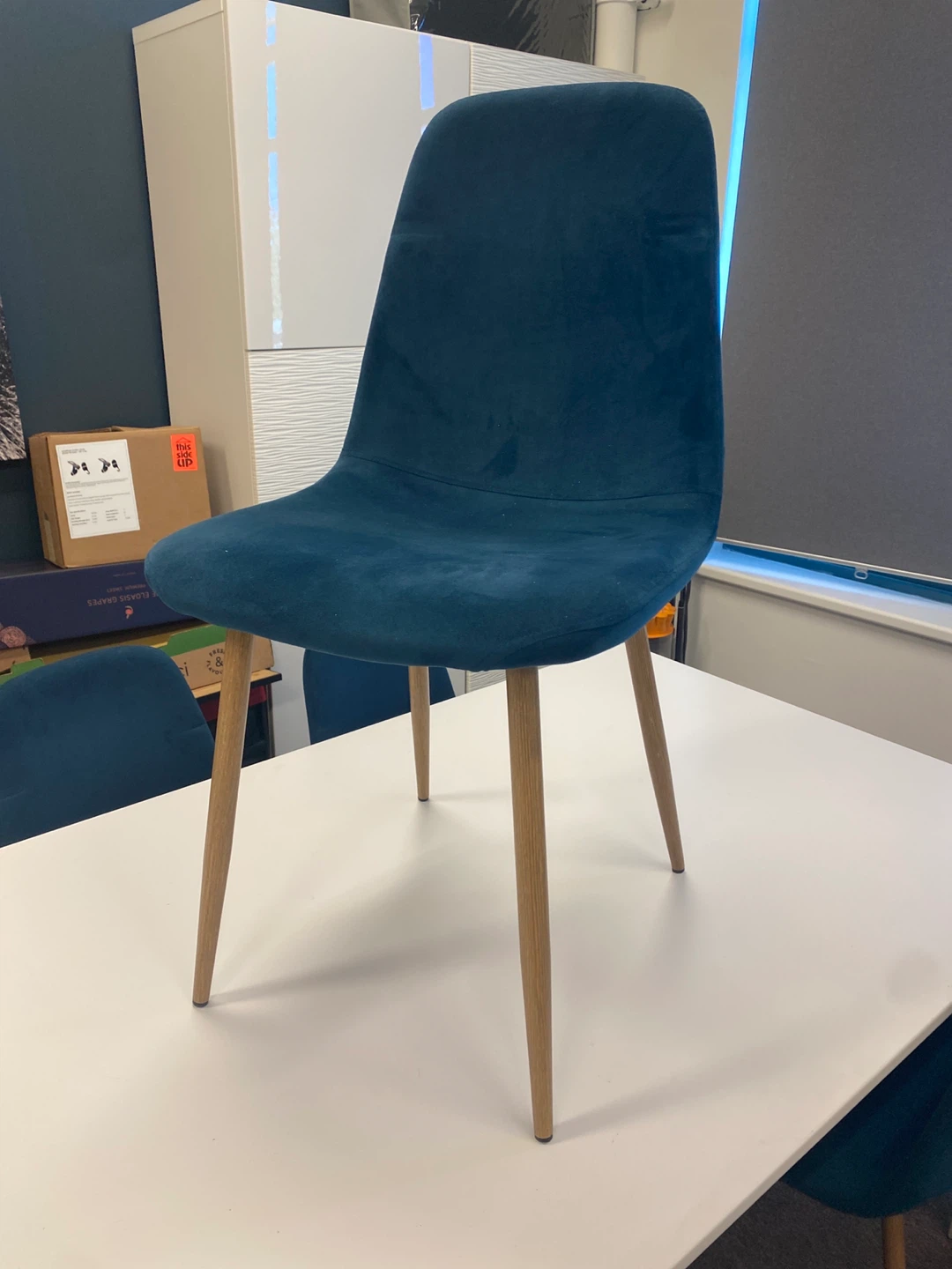 Teal Velvet Dining Chair with Wooden Legs