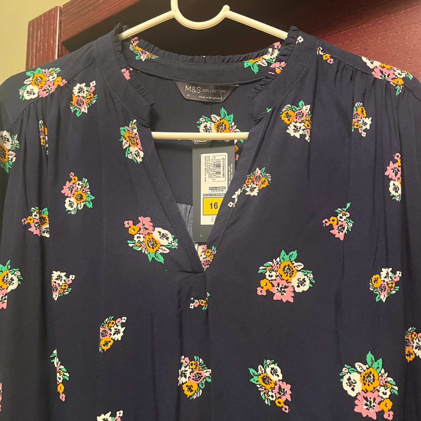 M&S Collection Floral Navy Blouse - Size 16