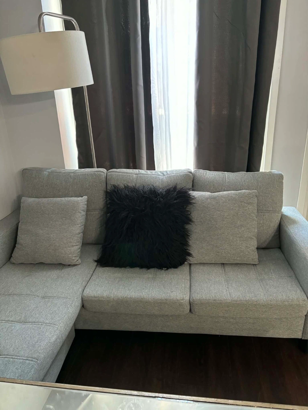 Grey Sectional Sofa with Accent Pillows