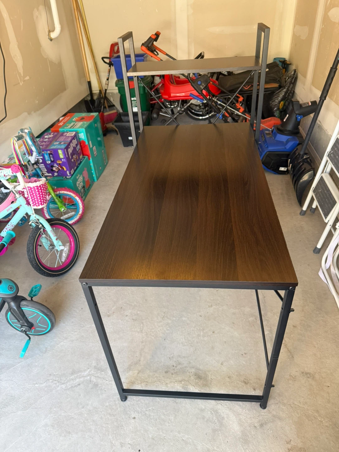 Dark Wood and Metal Office Computer Desk with Shelving - photo 5