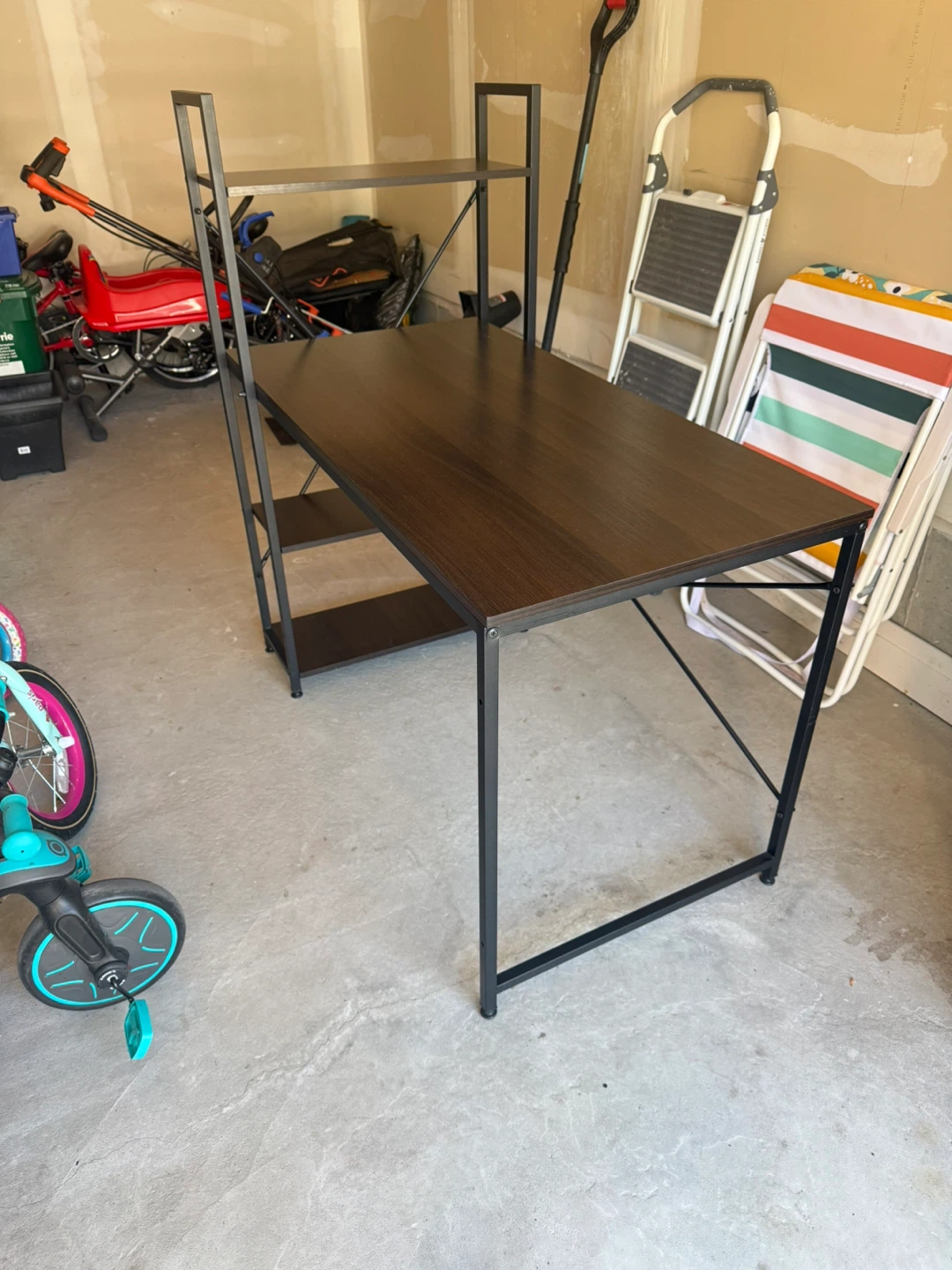 Dark Wood and Metal Office Computer Desk with Shelving - photo 3
