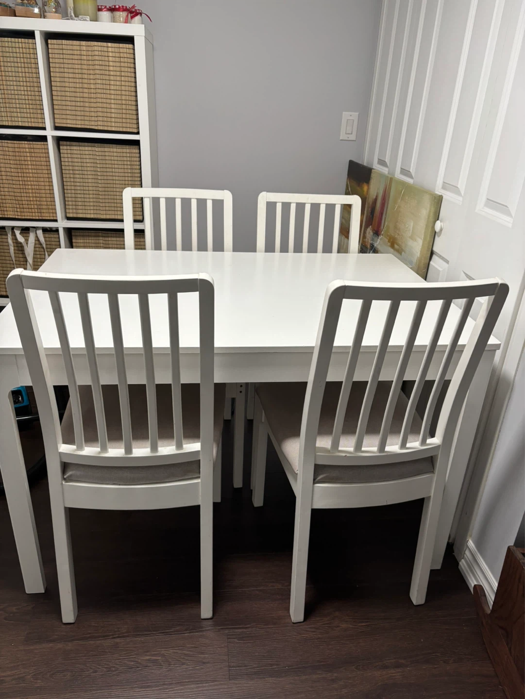 White Dining Table Set with 4 Chairs