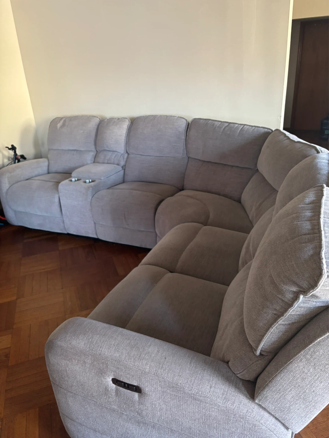 Gray Sectional Recliner Sofa with Cup Holders
