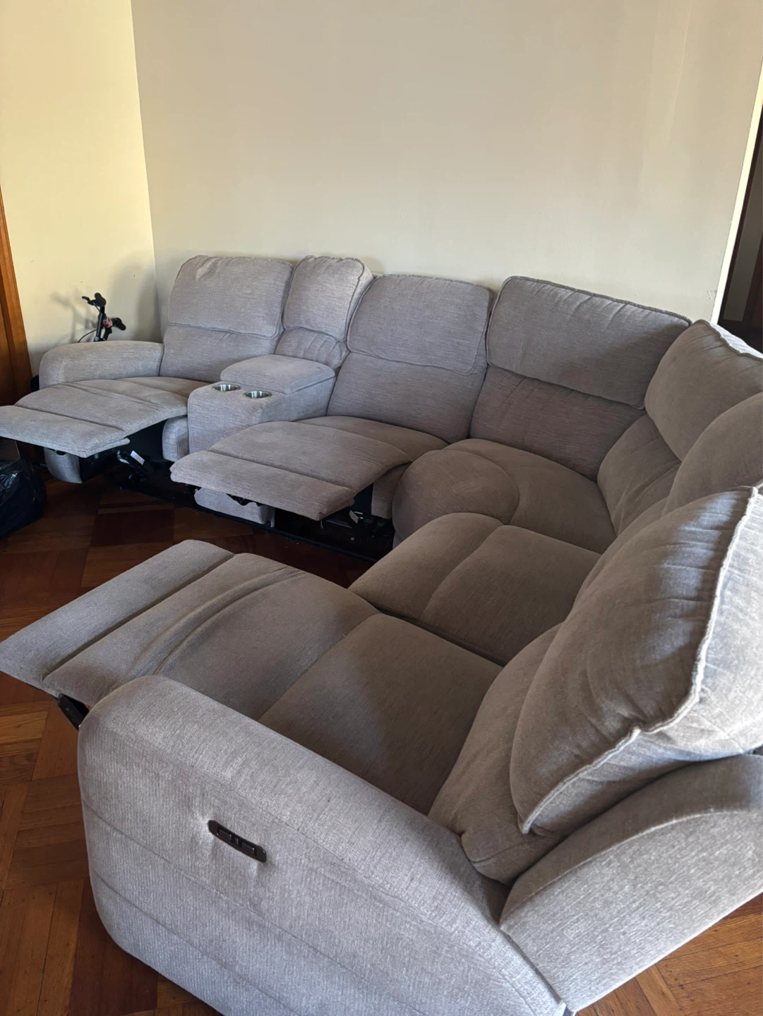 Gray Sectional Recliner Sofa with Cup Holders - photo 3