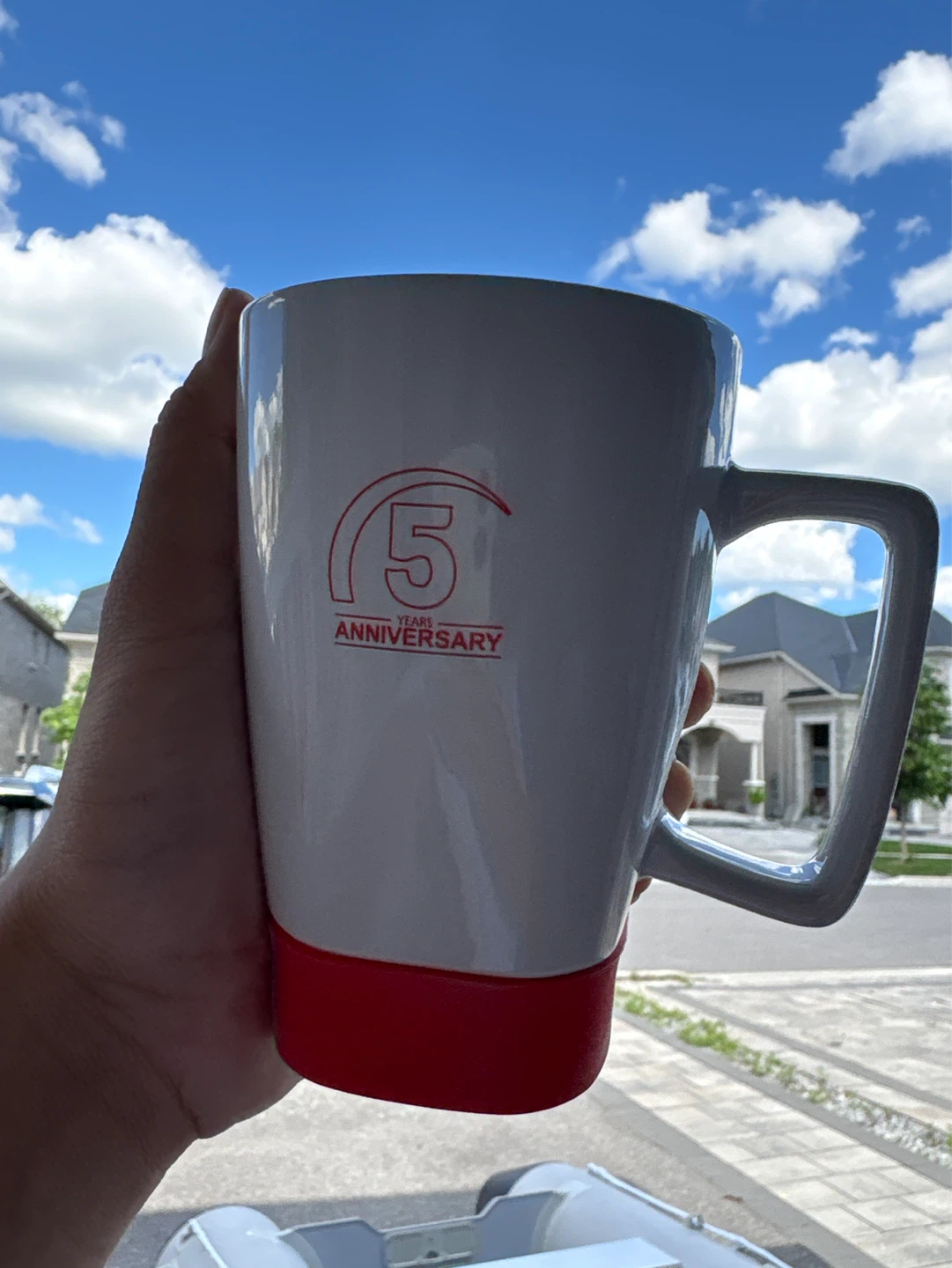 18 White Ceramic Mug with Red Anniversary Logo