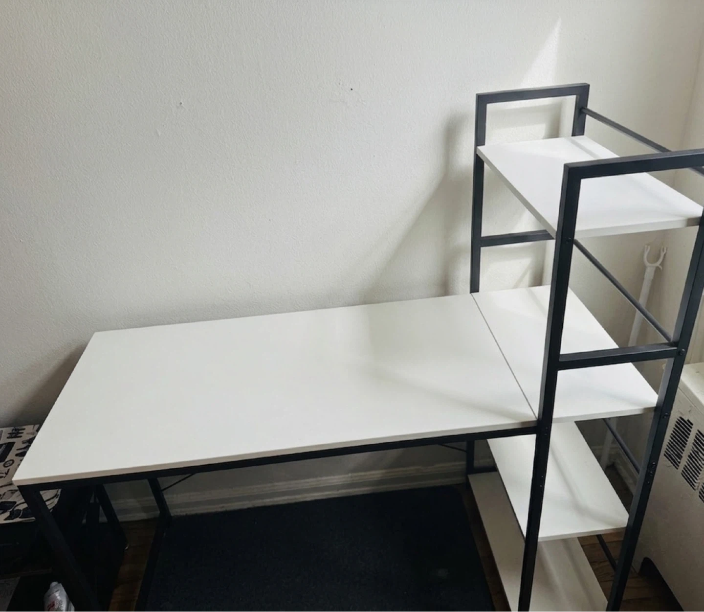 White & Black Computer Desk with Shelves