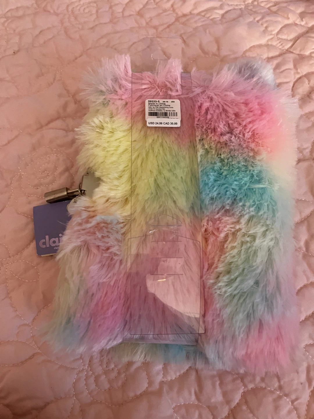 Claire's Rainbow Unicorn Fuzzy Lockable Journal