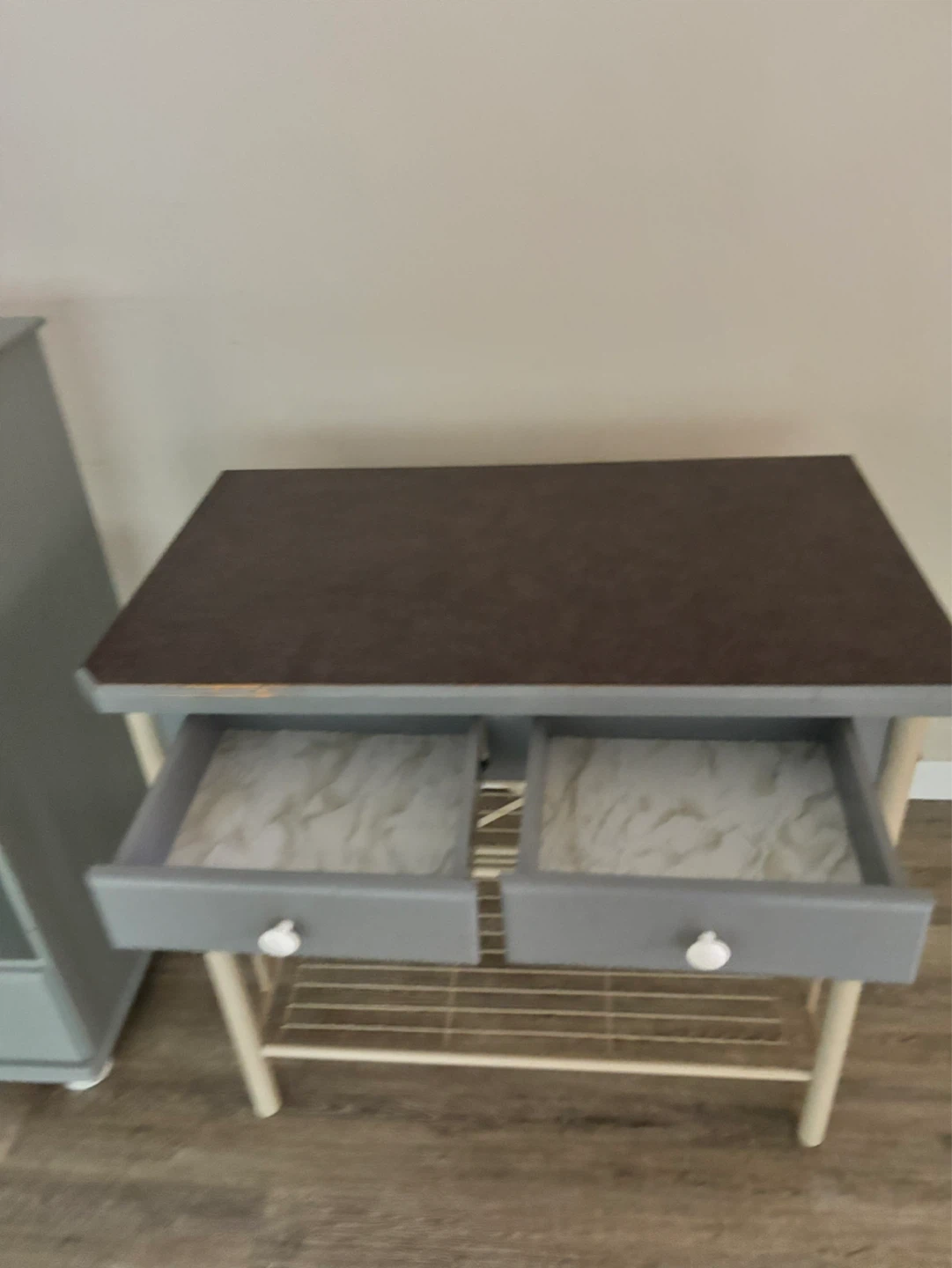 Matching Grey-blue Two-Tier Side Table with Drawers & TV stand - photo 4