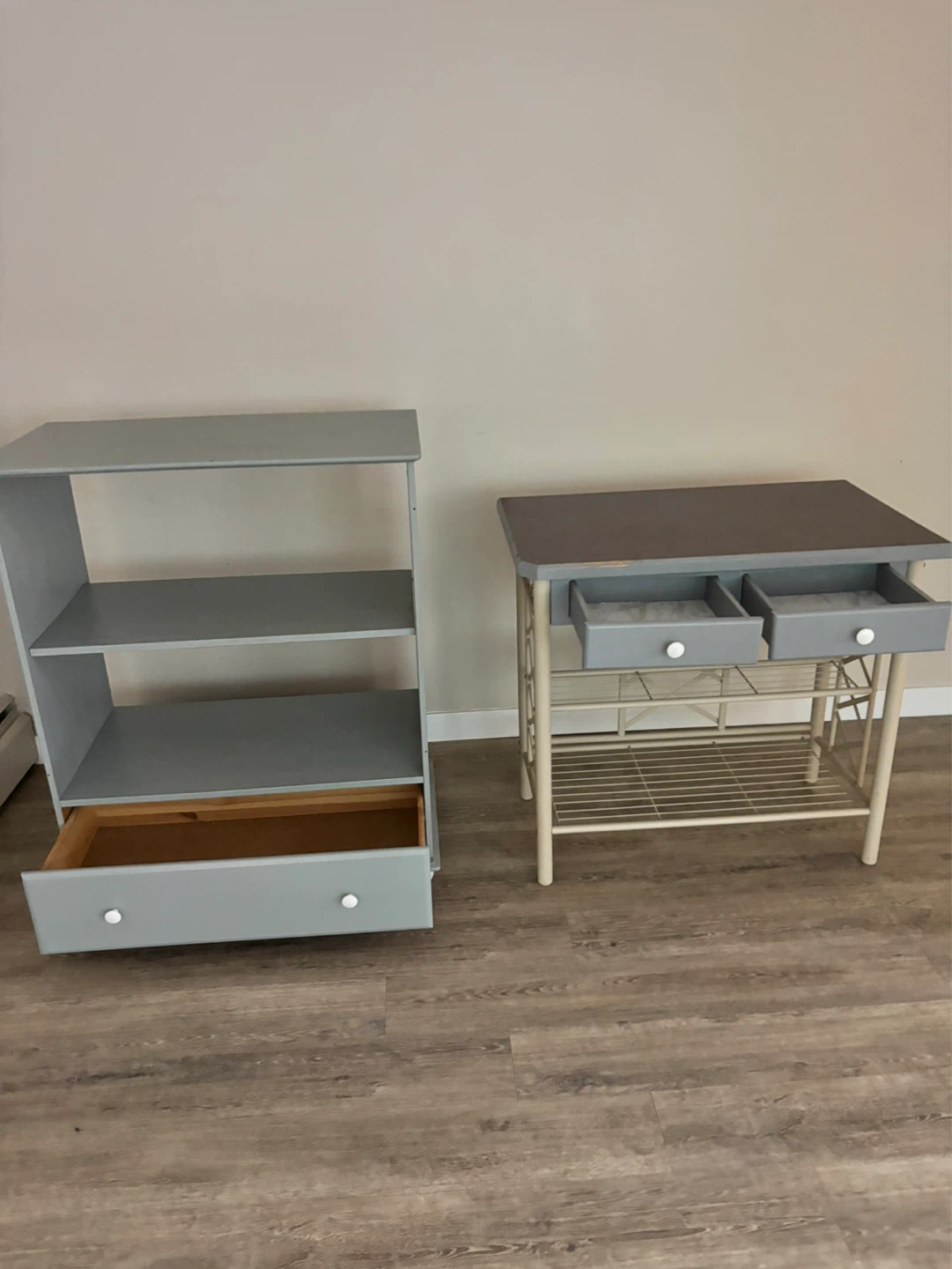 Matching Grey-blue Two-Tier Side Table with Drawers & TV stand