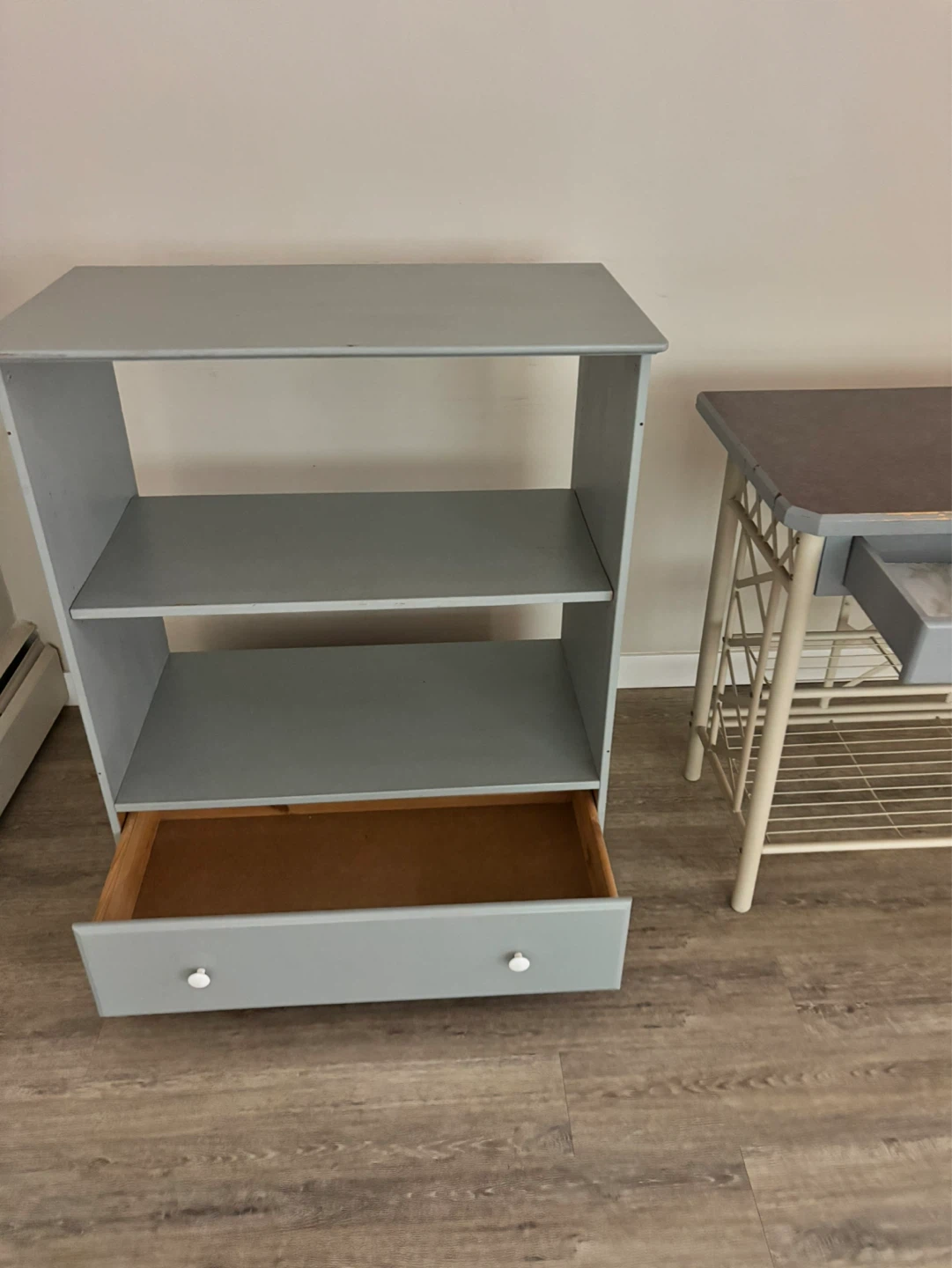 Matching Grey-blue Two-Tier Side Table with Drawers & TV stand - photo 3