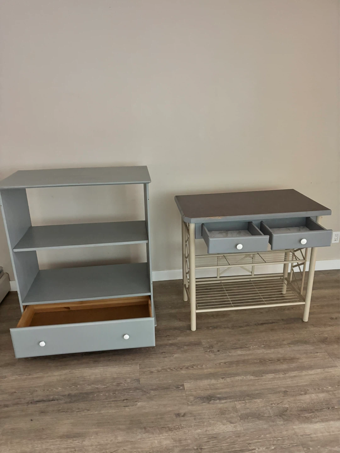 Matching Grey-blue Two-Tier Side Table with Drawers & TV stand - photo 2