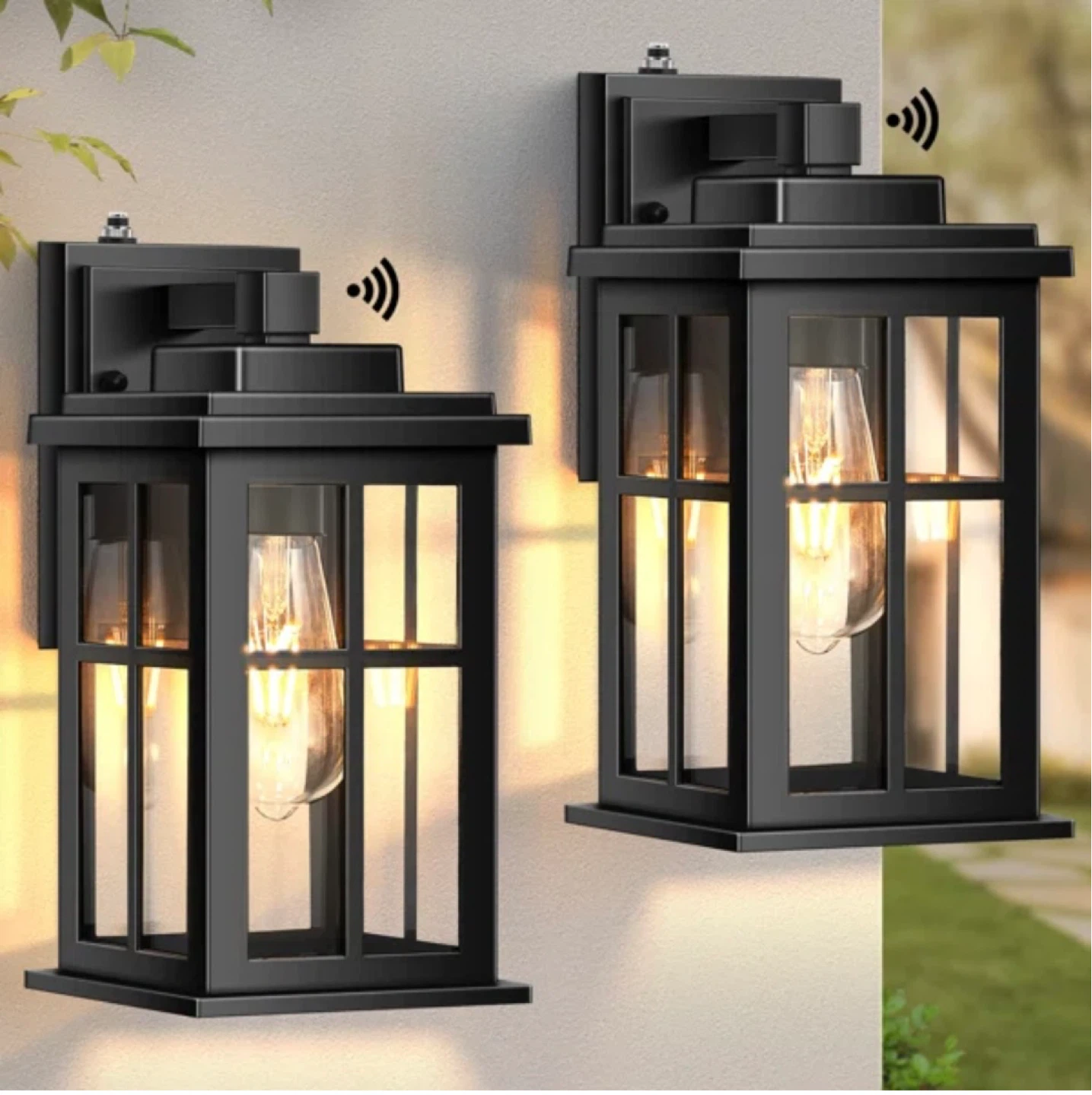 Set of 2 Black Dusk To Dawn Outdoor Wall Lights