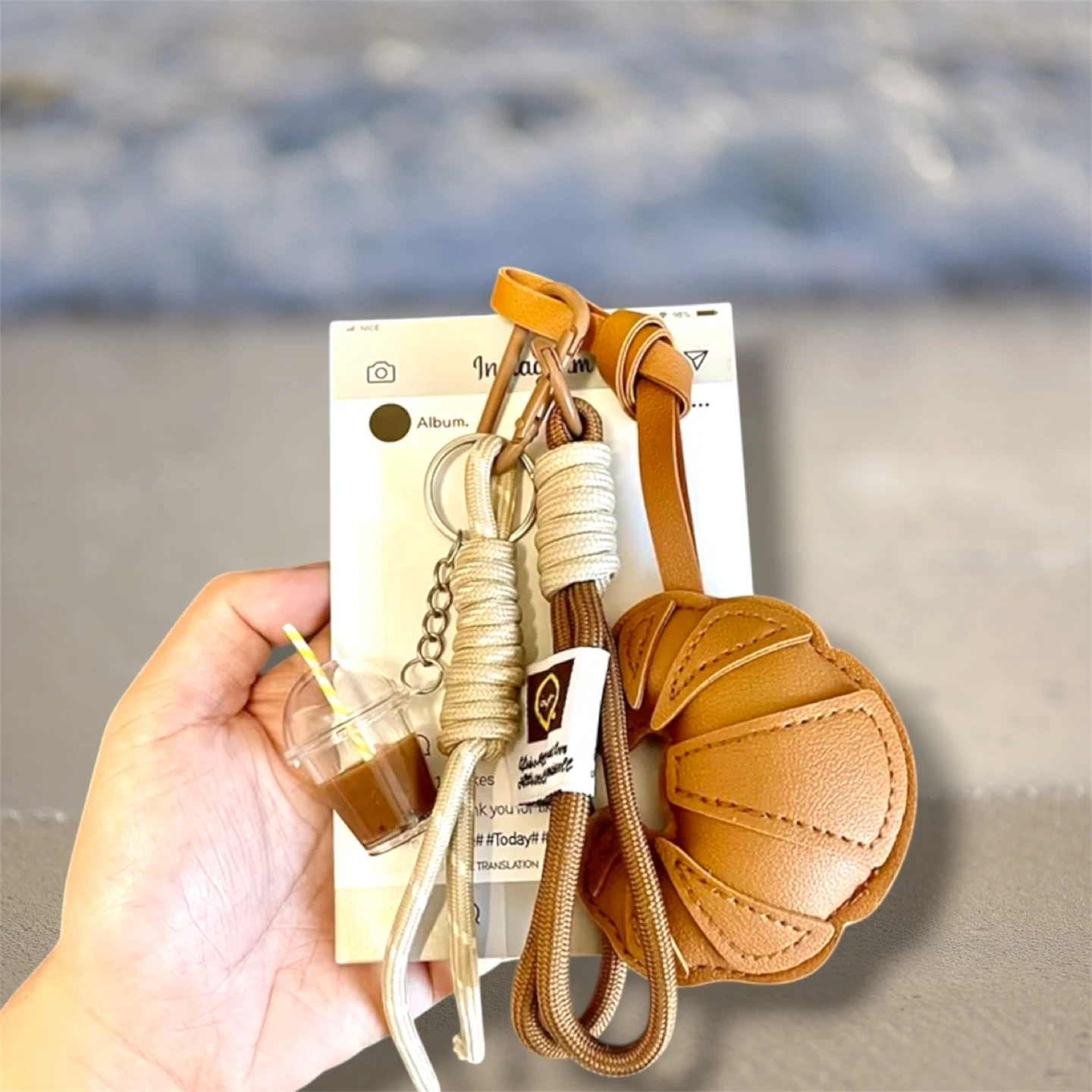 Croissant & Coffee Bag Keychain Set