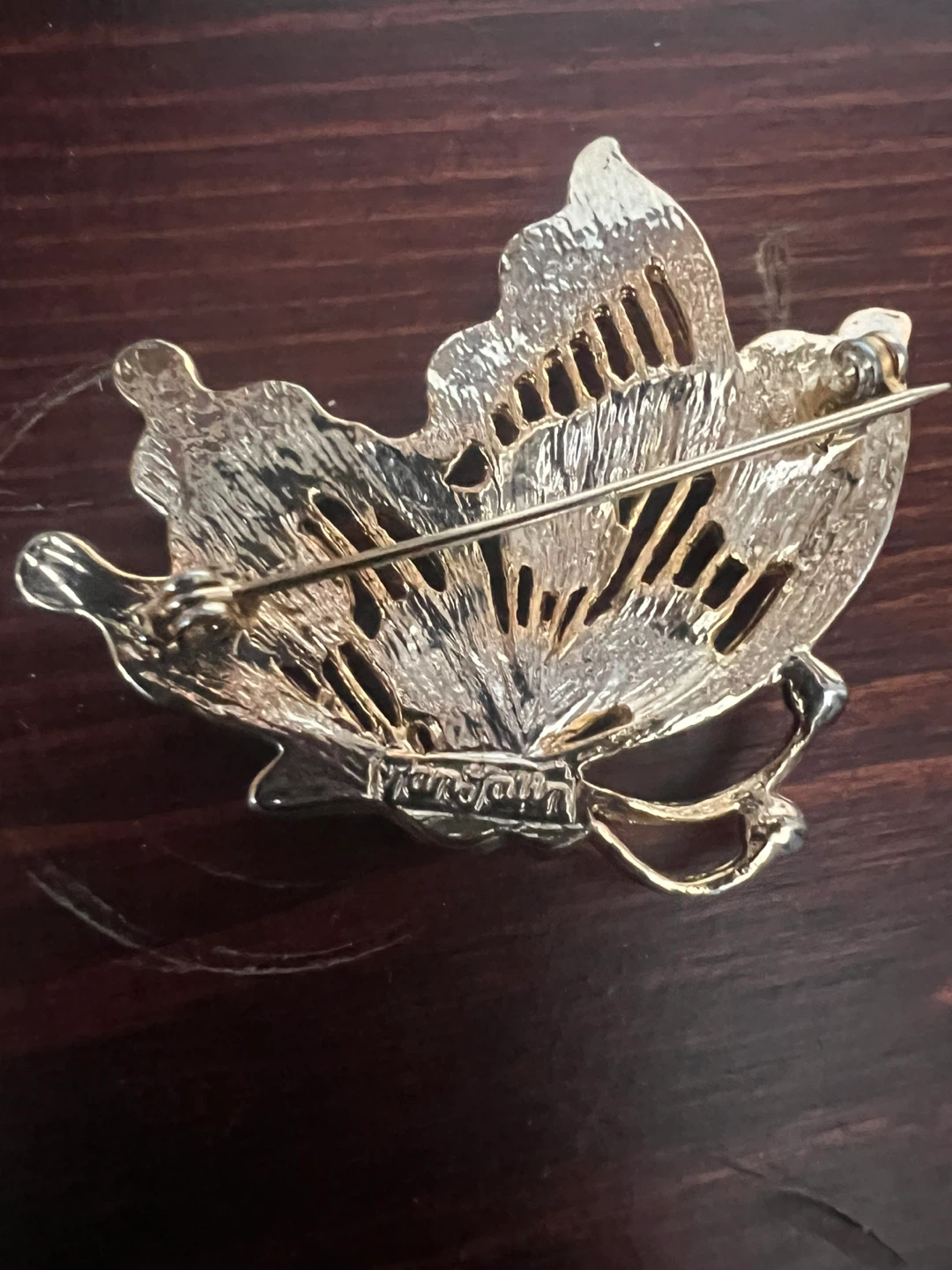 Gold Tone Butterfly Brooch with Purple and Clear Stones - photo 3