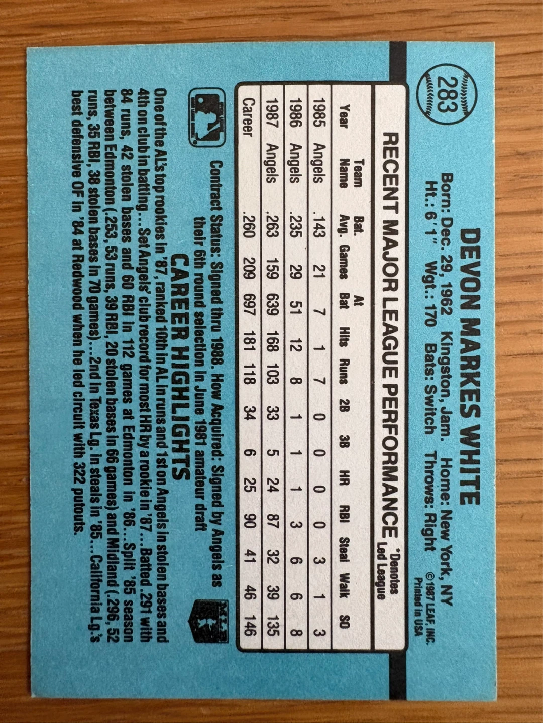 1988 Donruss Devon White Baseball Card - photo 2