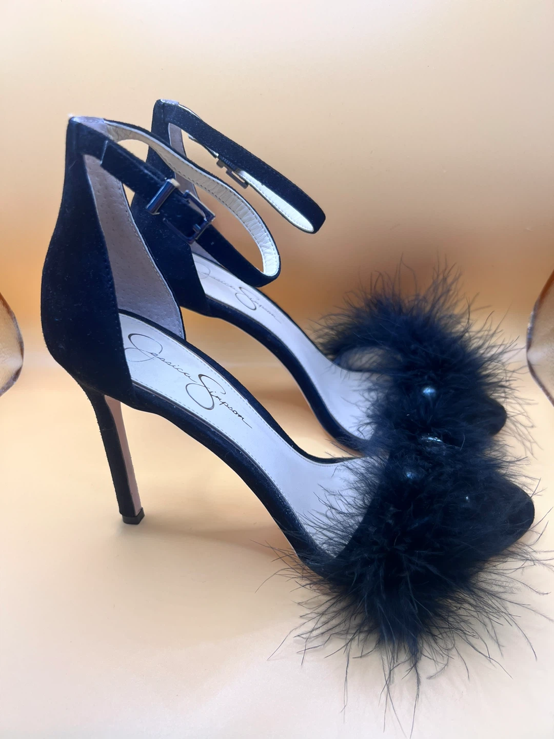 Jessica Simpson Black Feather Stiletto Heels