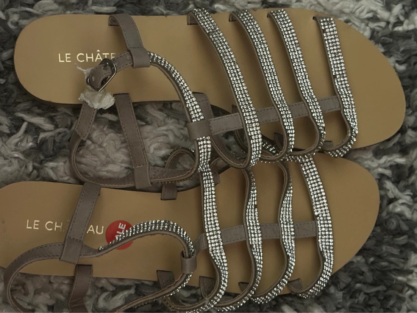 Le Château Embellished Flat Sandals Taupe Size 7