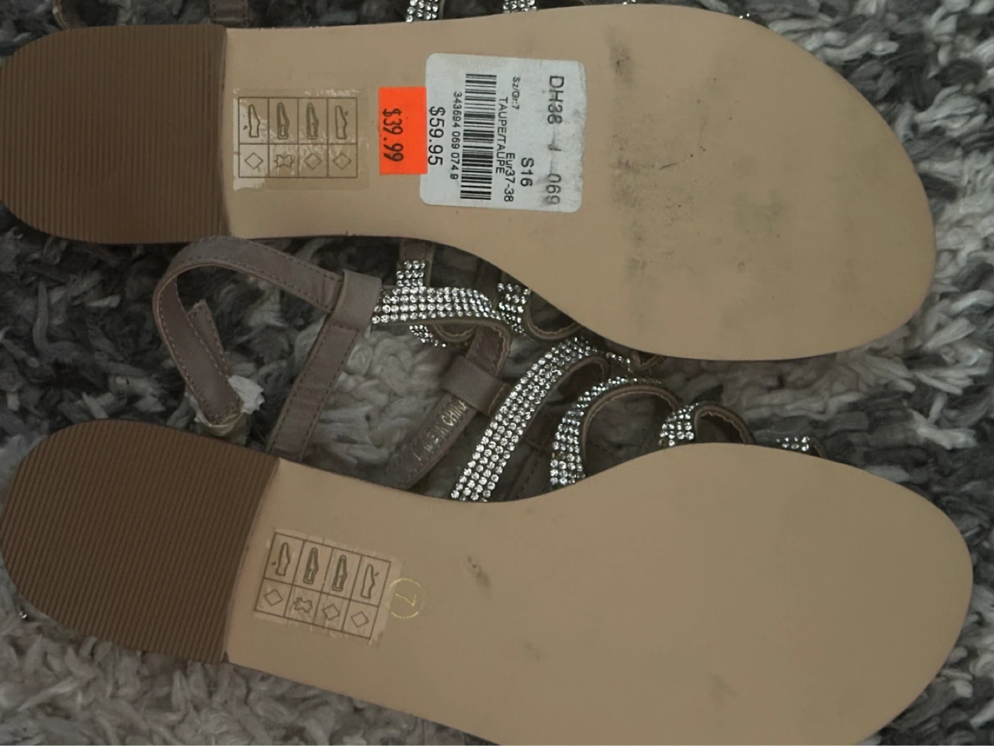 Le Château Embellished Flat Sandals Taupe Size 7 - photo 2