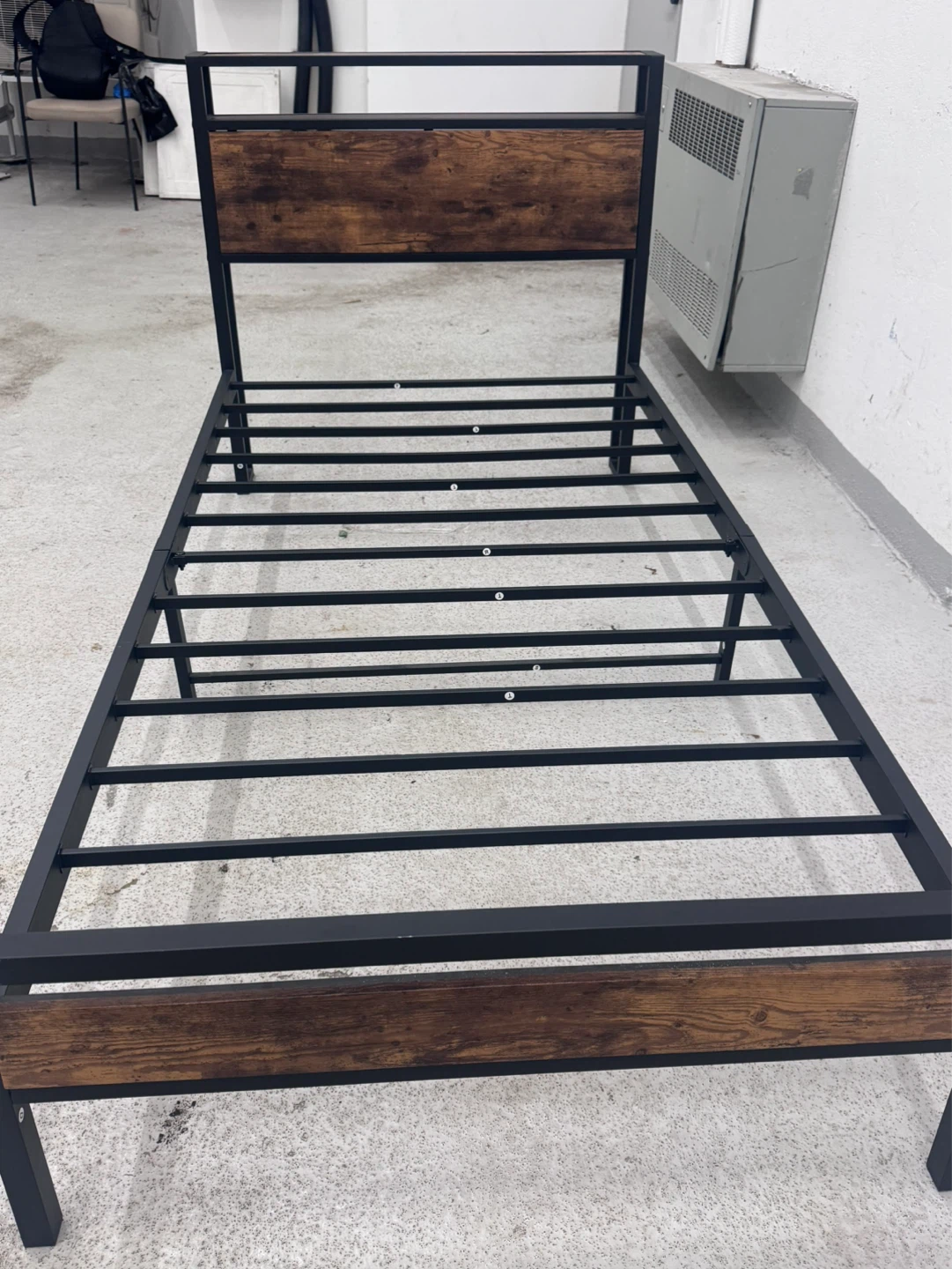 Industrial Style Metal Bed Frame twin with Wood Accents