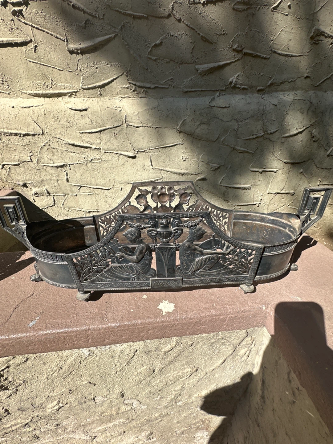 Antique Ornate Metal Planter Tray