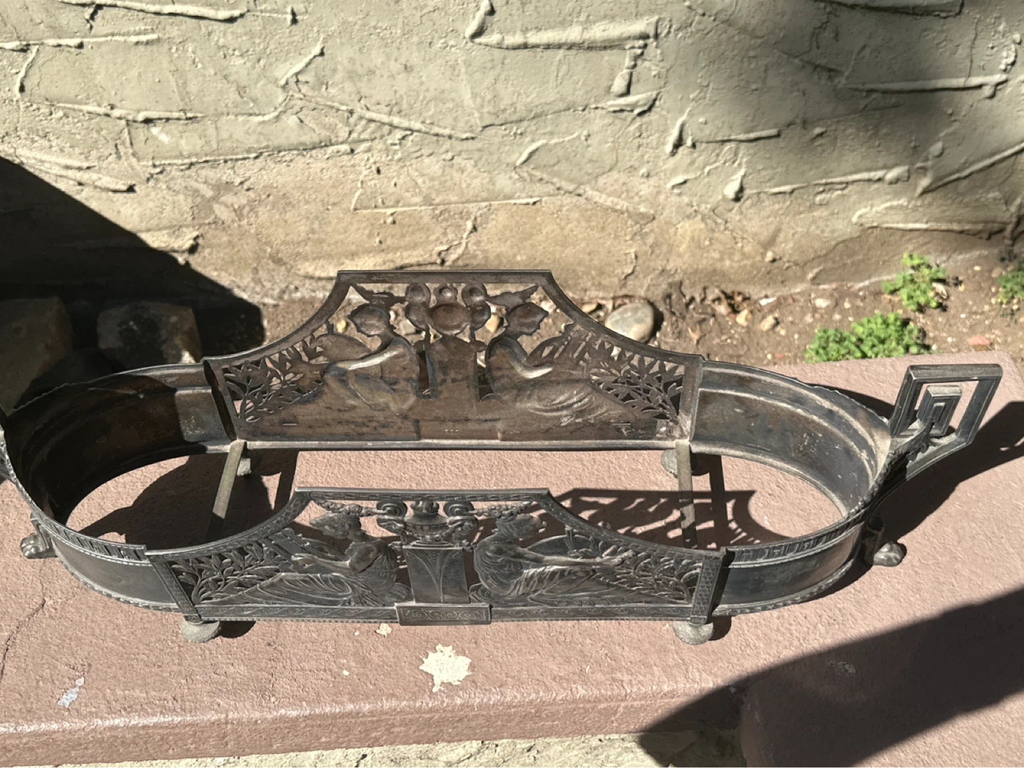 Antique Ornate Metal Planter Tray - photo 2