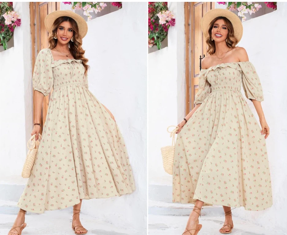Women's Floral Print Off-the-Shoulder Dress