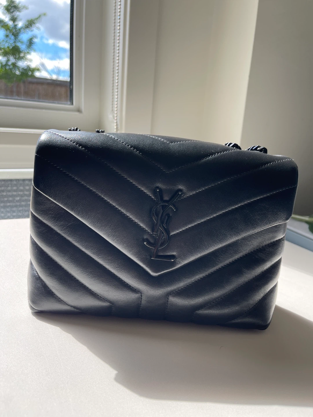 YSL Saint Laurent So Black Leather Chevron Shoulder Bag
