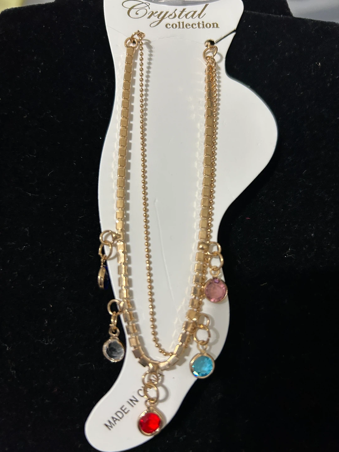 Gold tone layered ankle bracelet with colorful charms - photo 3