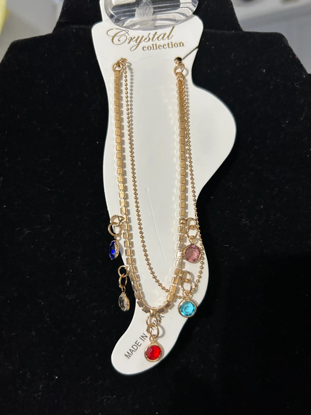 Gold tone layered ankle bracelet with colorful charms - photo 2