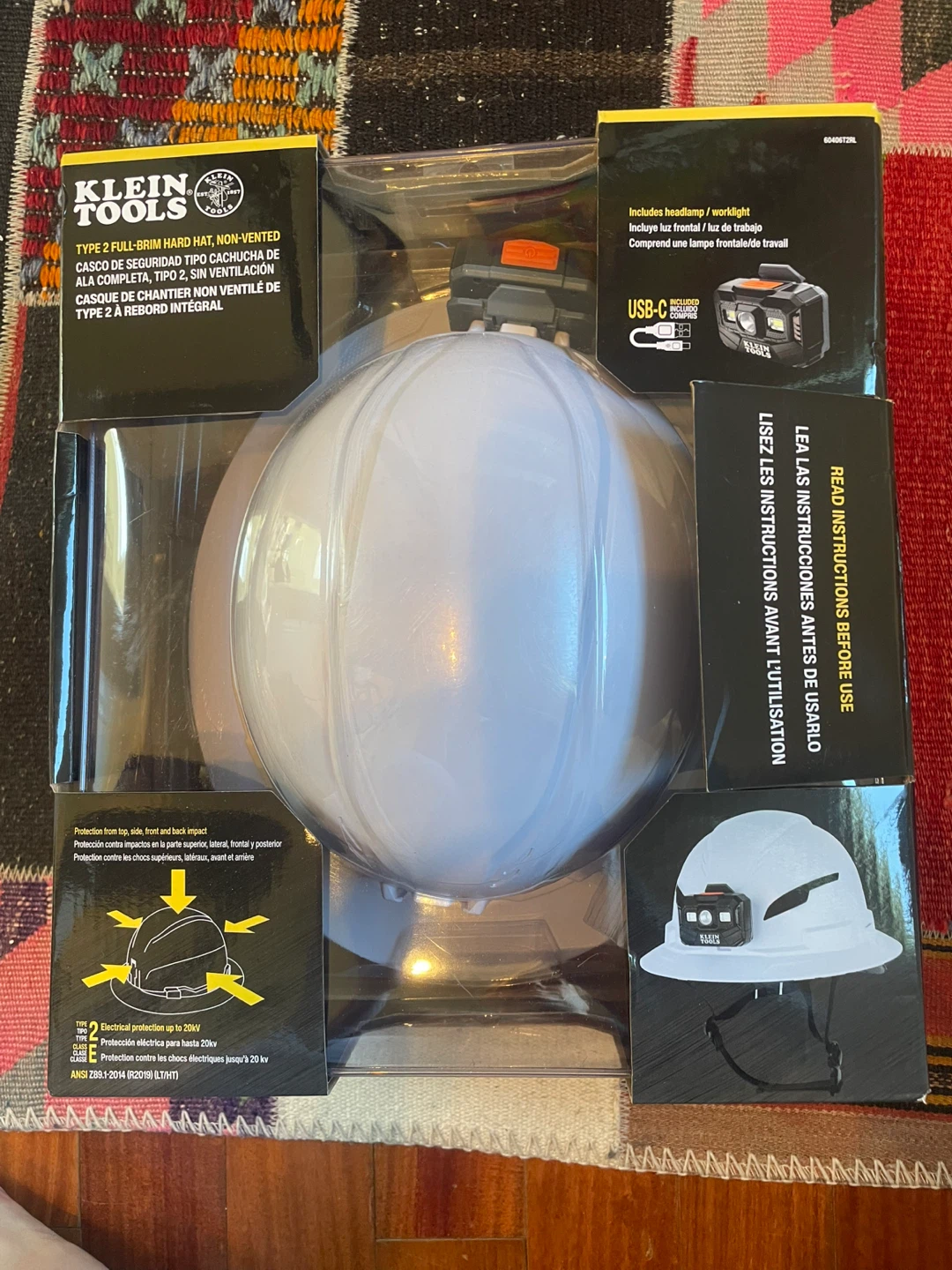 Klein Tools White Full Brim Hard Hat with Headlamp