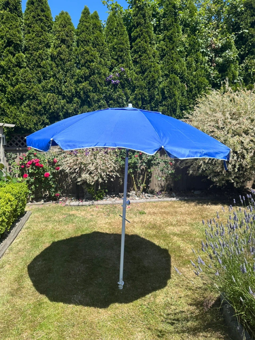 6’ Blue Outdoor Beach Umbrella with Sand Anchor
