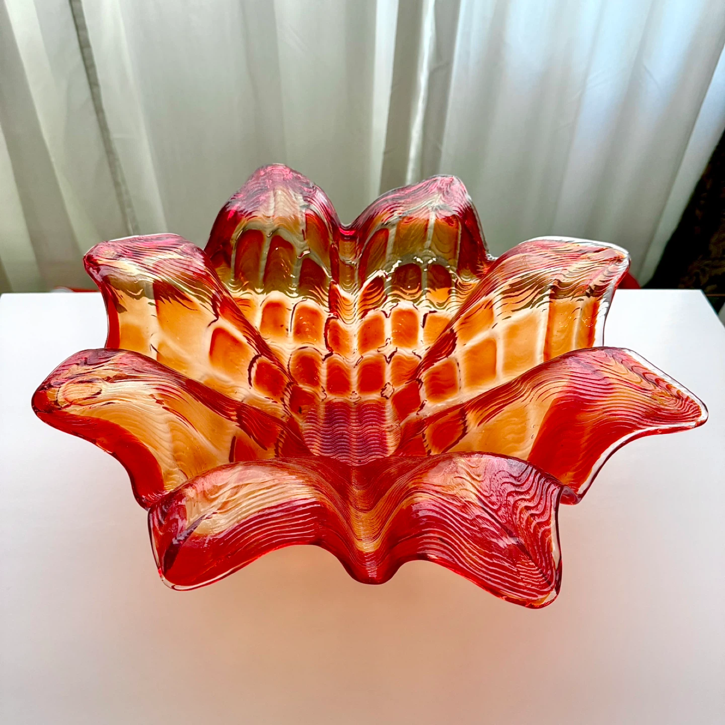 Vintage MCM large Murano art glass flower fruit bowl - photo 4