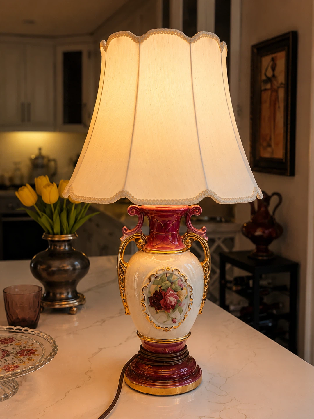 Price for each. Vintage Ceramic Table Lamp with Floral Design - photo 4