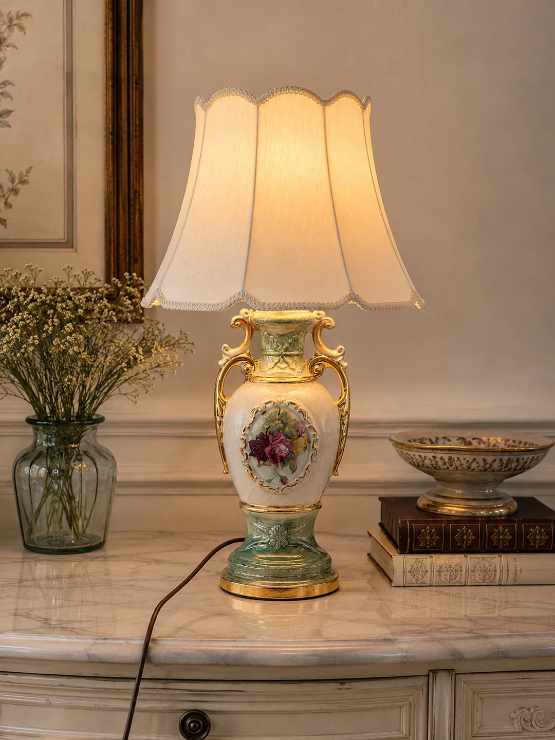 Price for each. Vintage Ceramic Table Lamp with Floral Design - photo 3