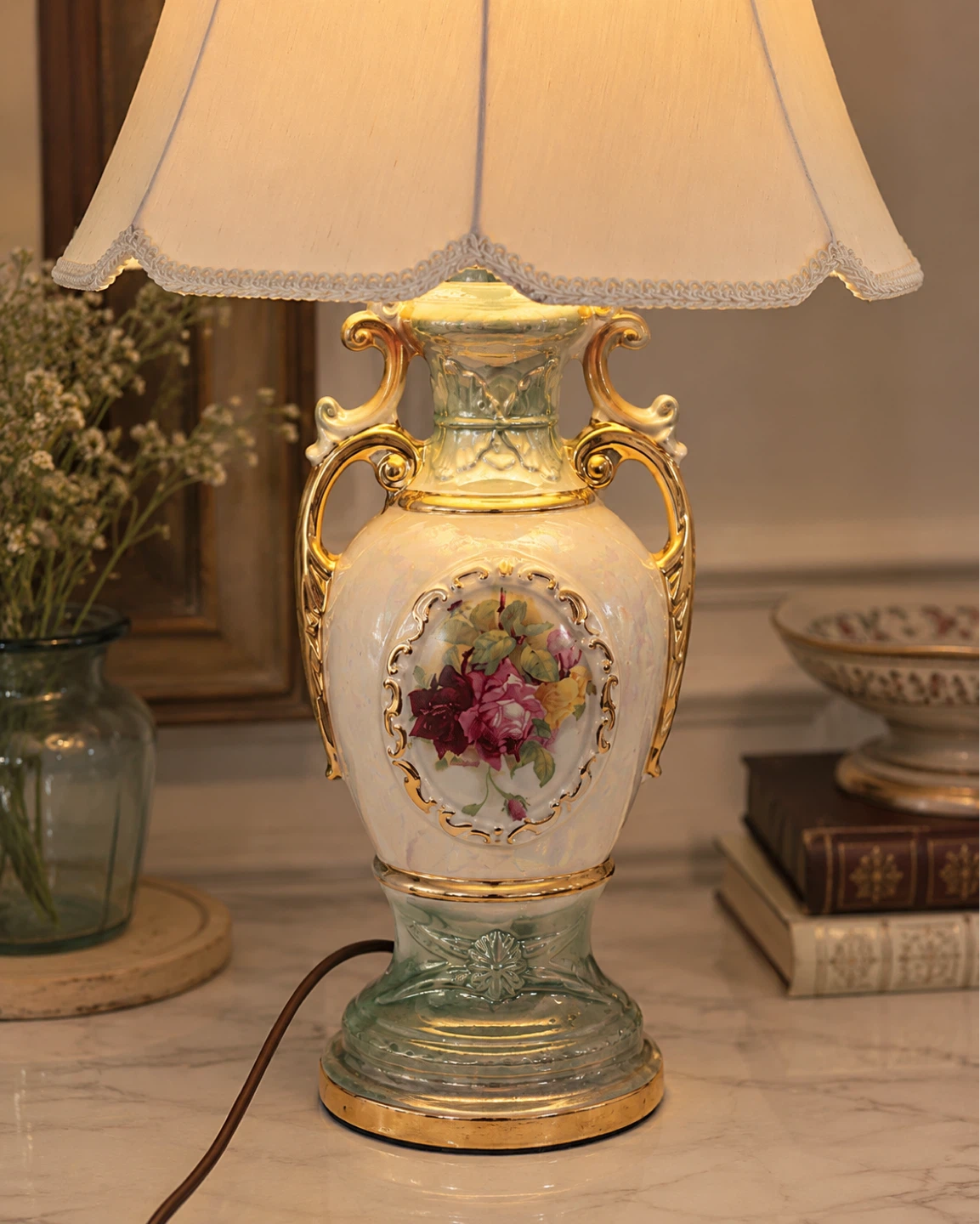 Price for each. Vintage Ceramic Table Lamp with Floral Design - photo 2