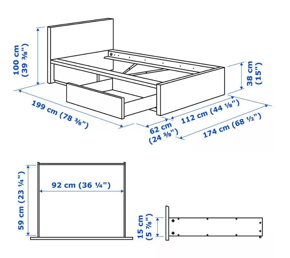 IKEA twin MALM bed frame with VALEVÅG hybrid Mattress - photo 5