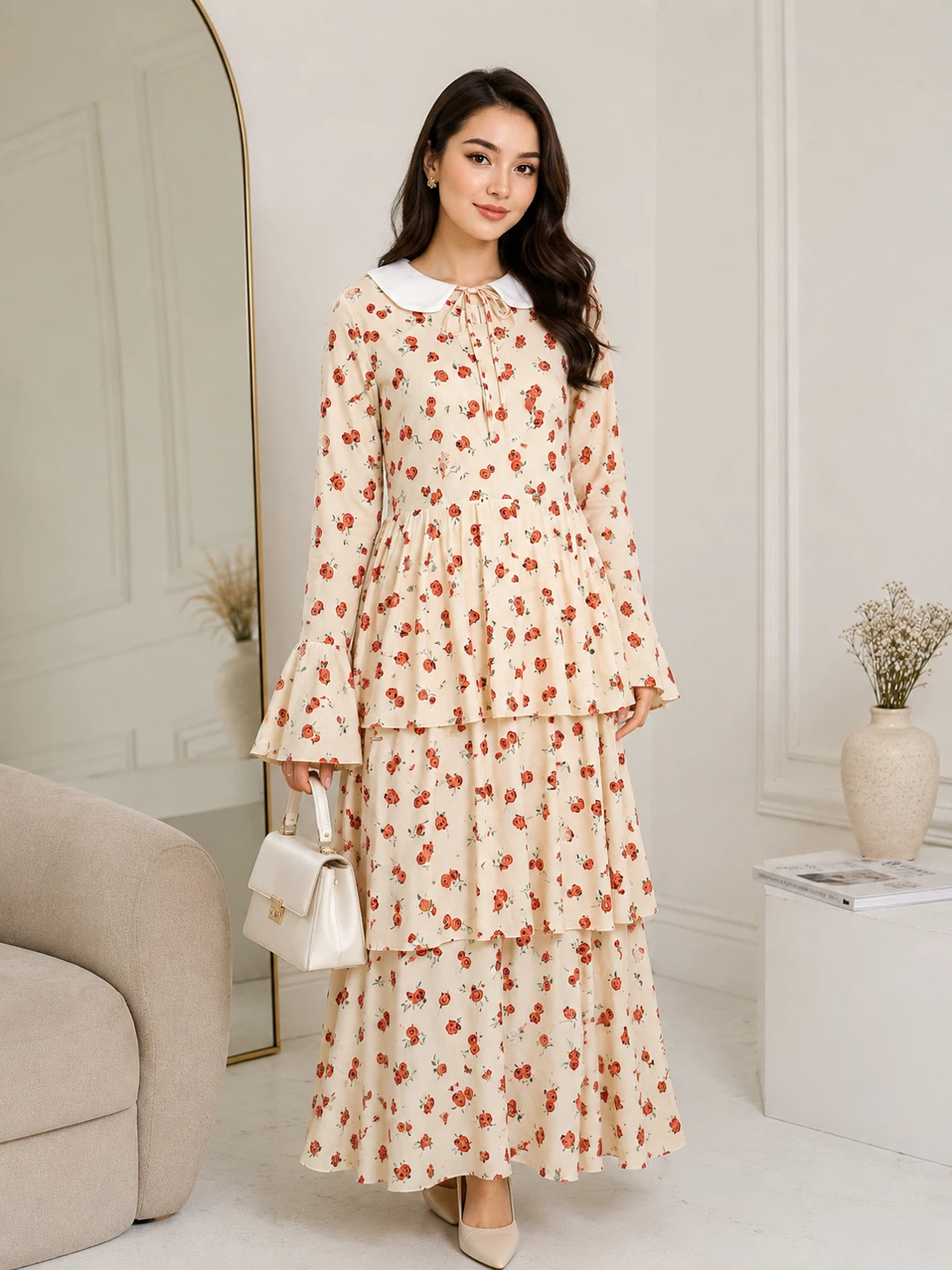 Tiered Floral Maxi Dress with Peter Pan Collar