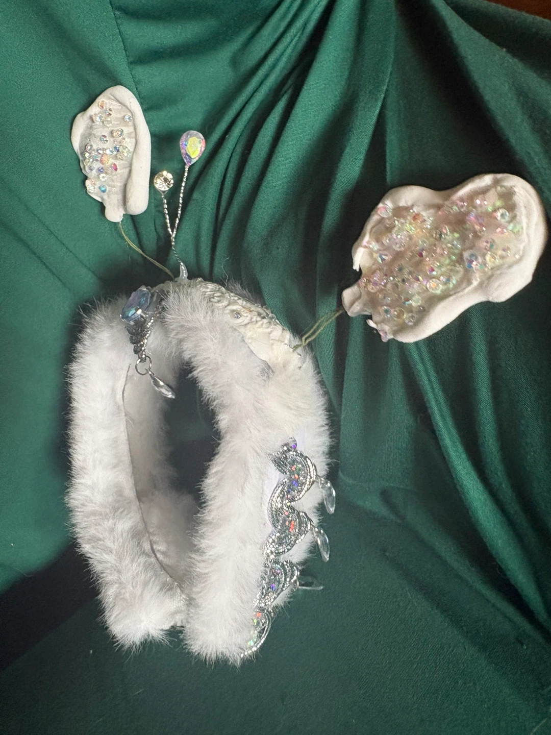 White Fur Headband  Rhinestone and Crystal Embellishments - photo 2