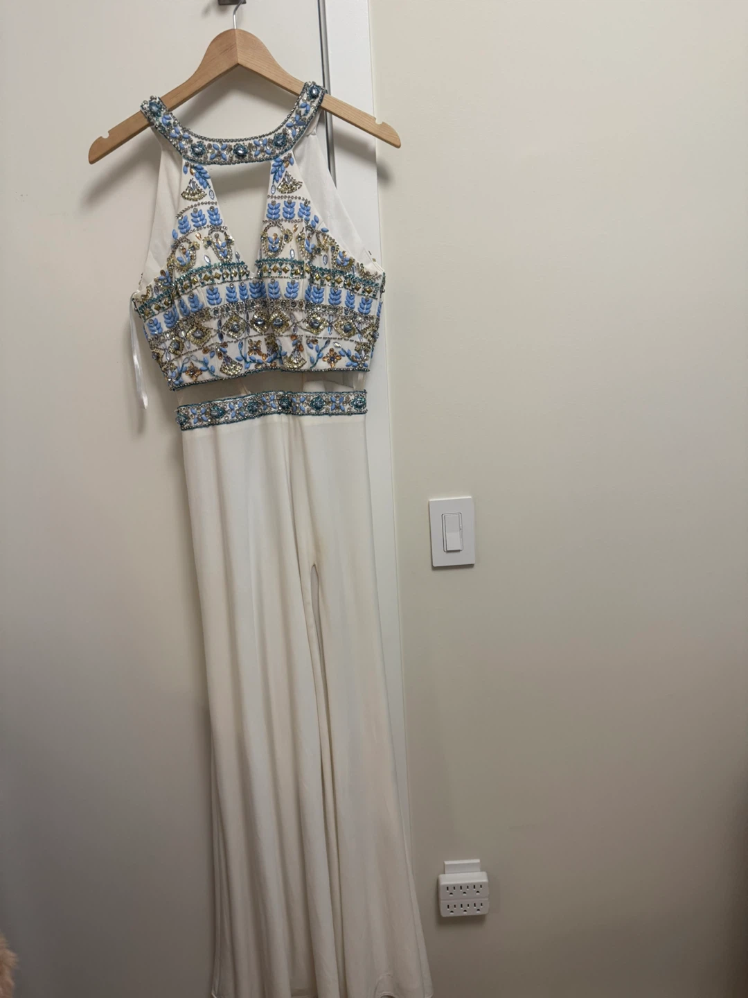 White Beaded Halter Two-Piece Prom Dress - photo 2