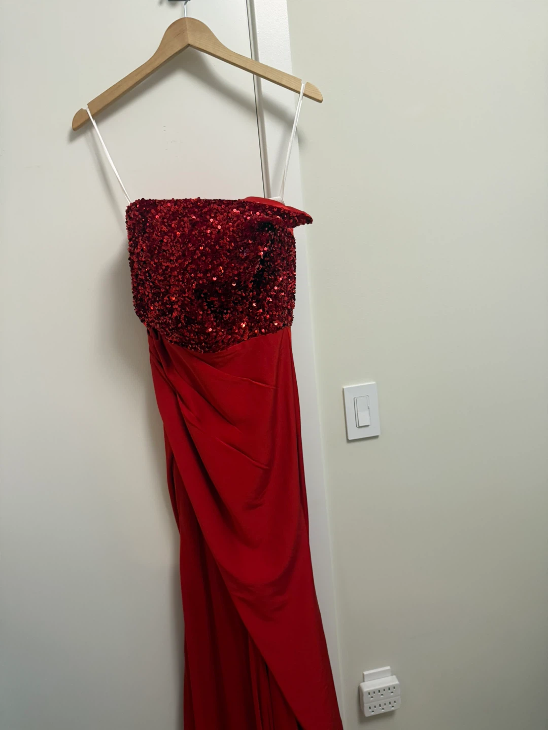 Red Strapless Sequin Bodice Gown