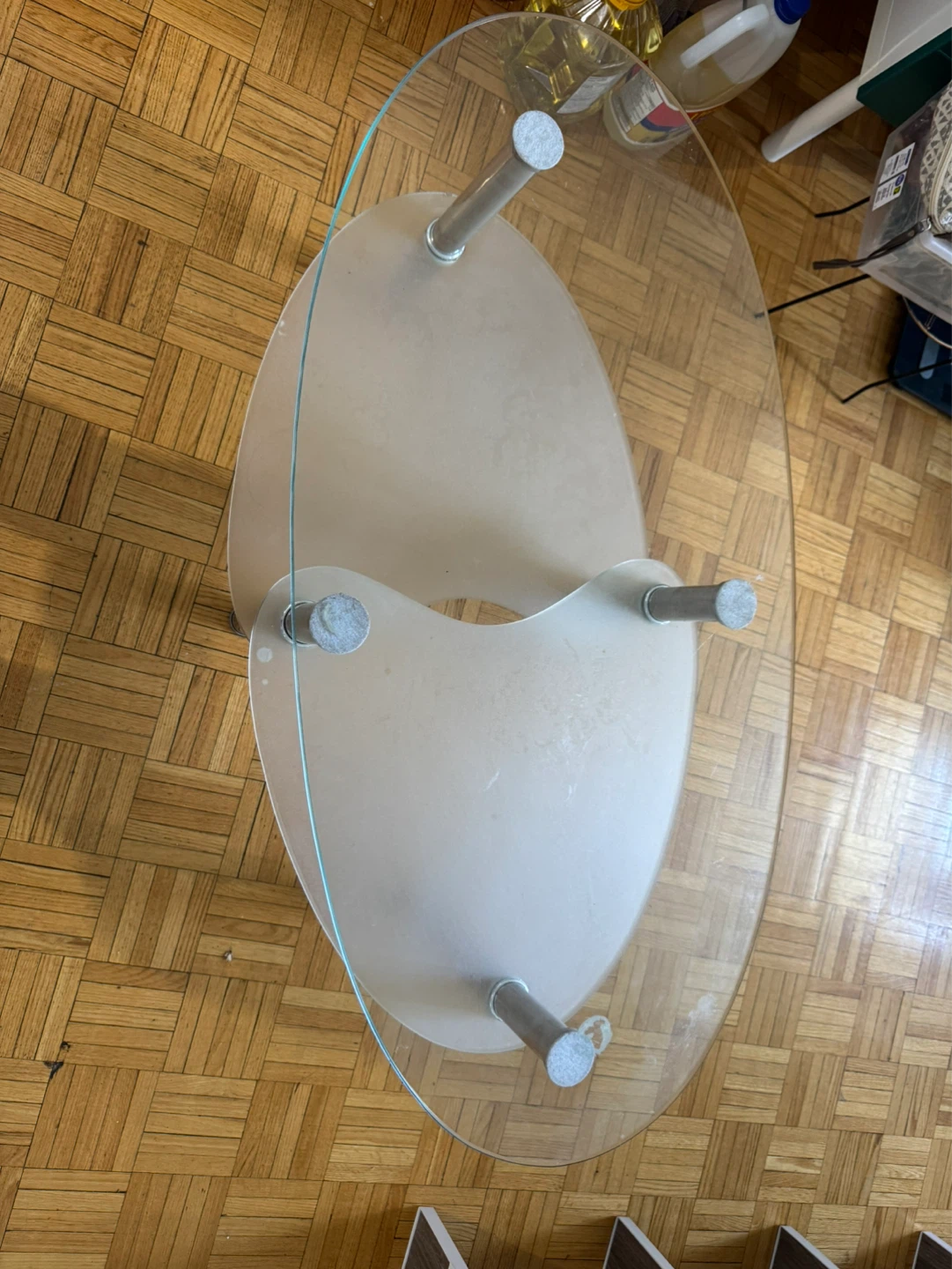 Oval Glass Coffee Table with Metal Legs