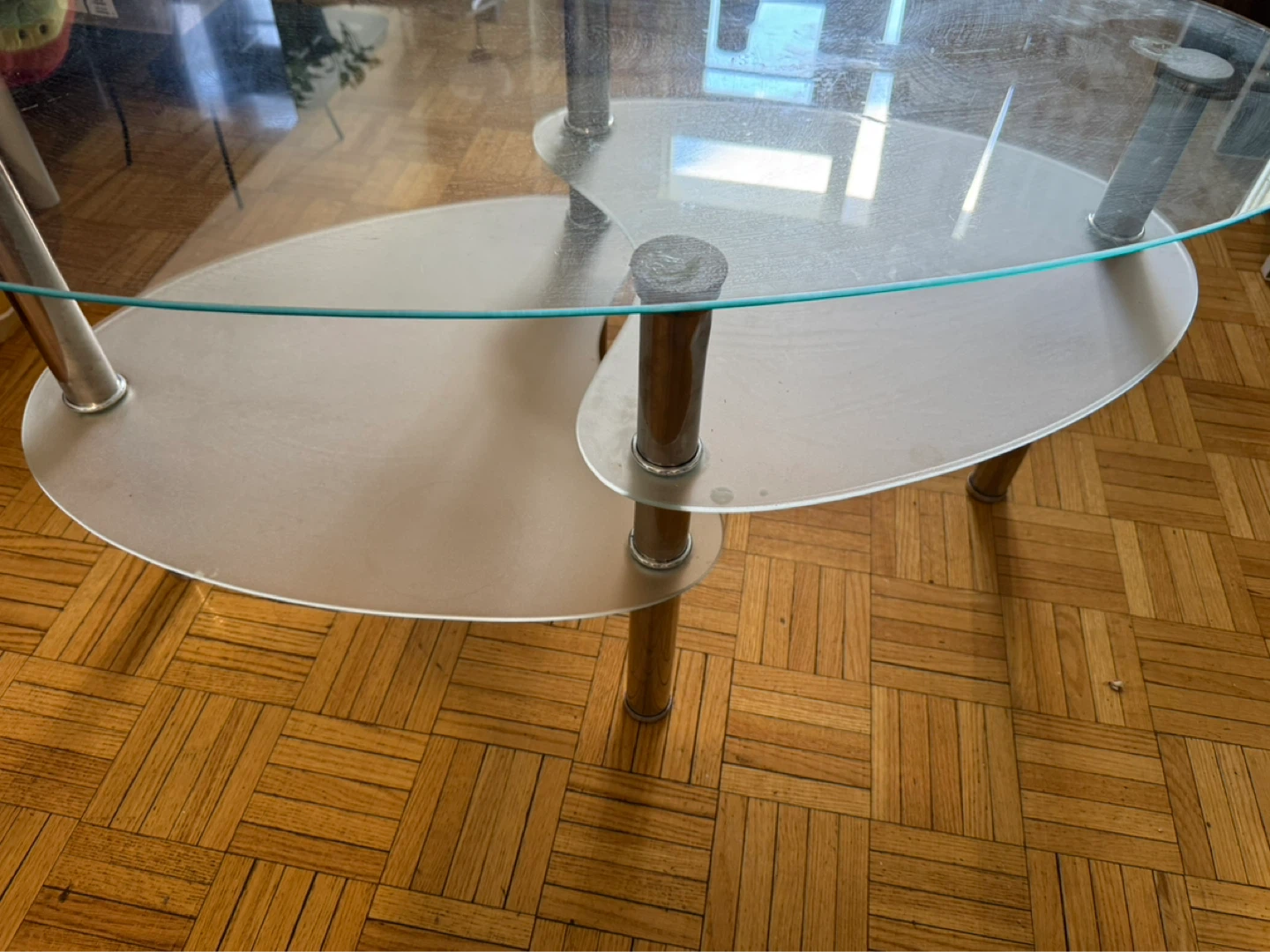 Oval Glass Coffee Table with Metal Legs - photo 2