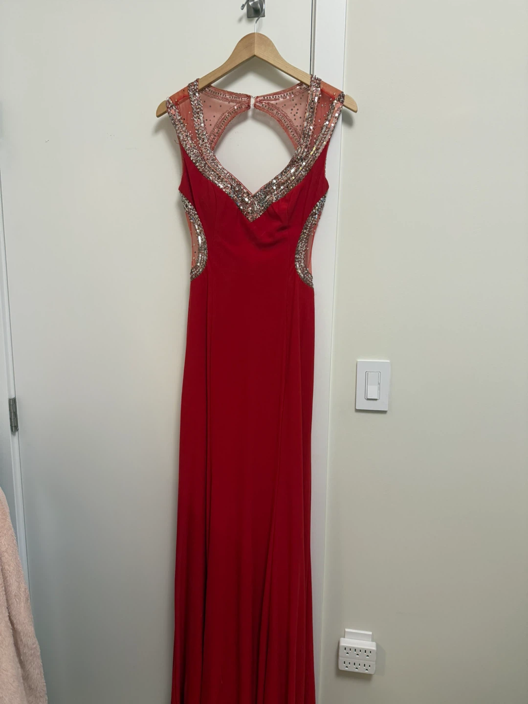 Red Beaded Cutout Prom Dress - photo 3