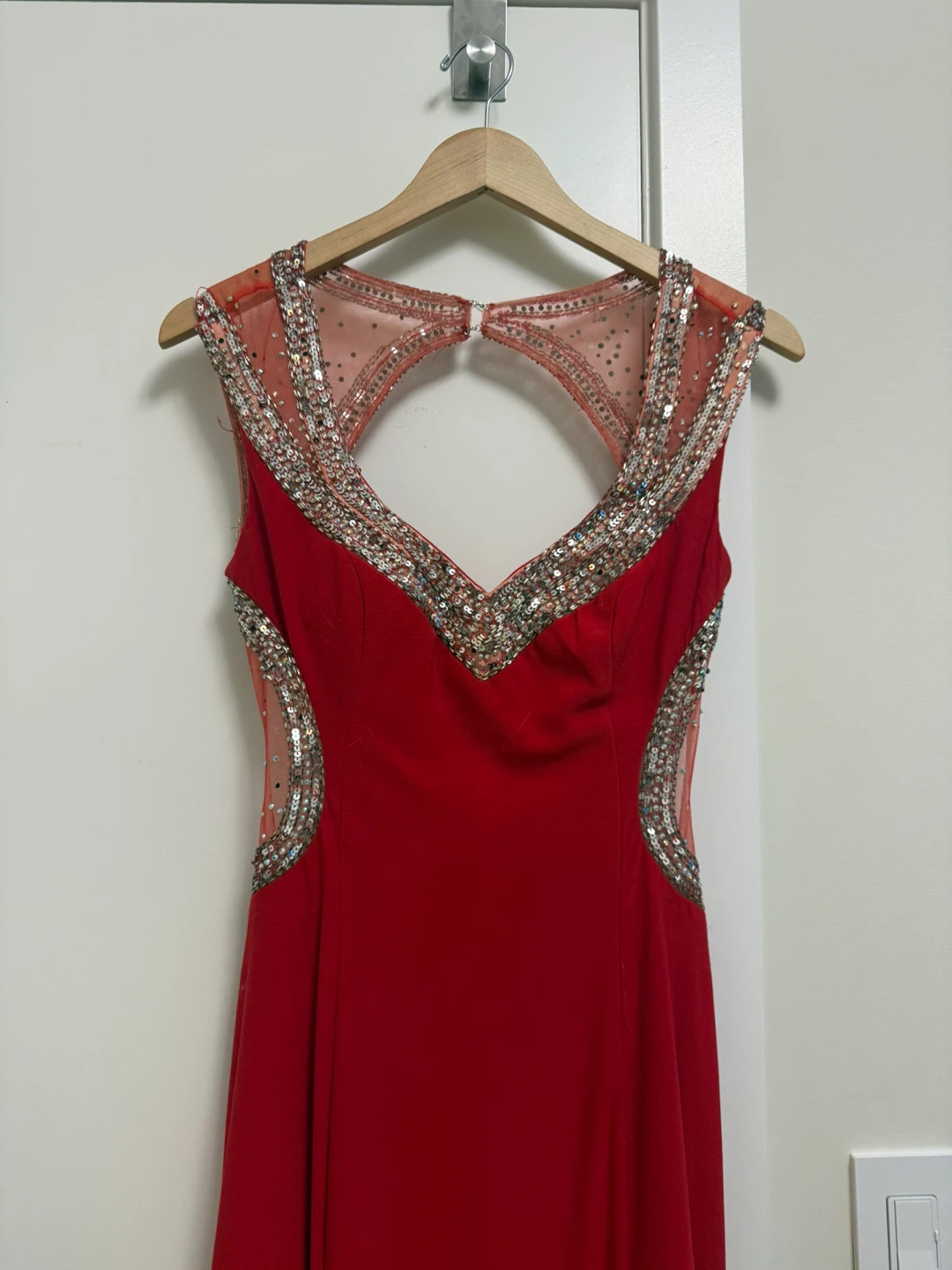 Red Beaded Cutout Prom Dress